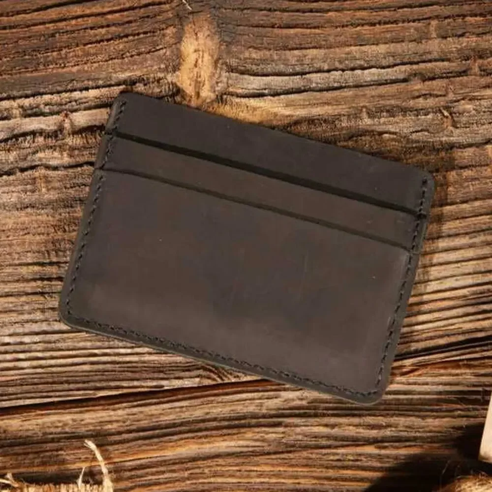 American Leather Goods Black Genuine Leather Card Holder Wallet 4 Slot Slim